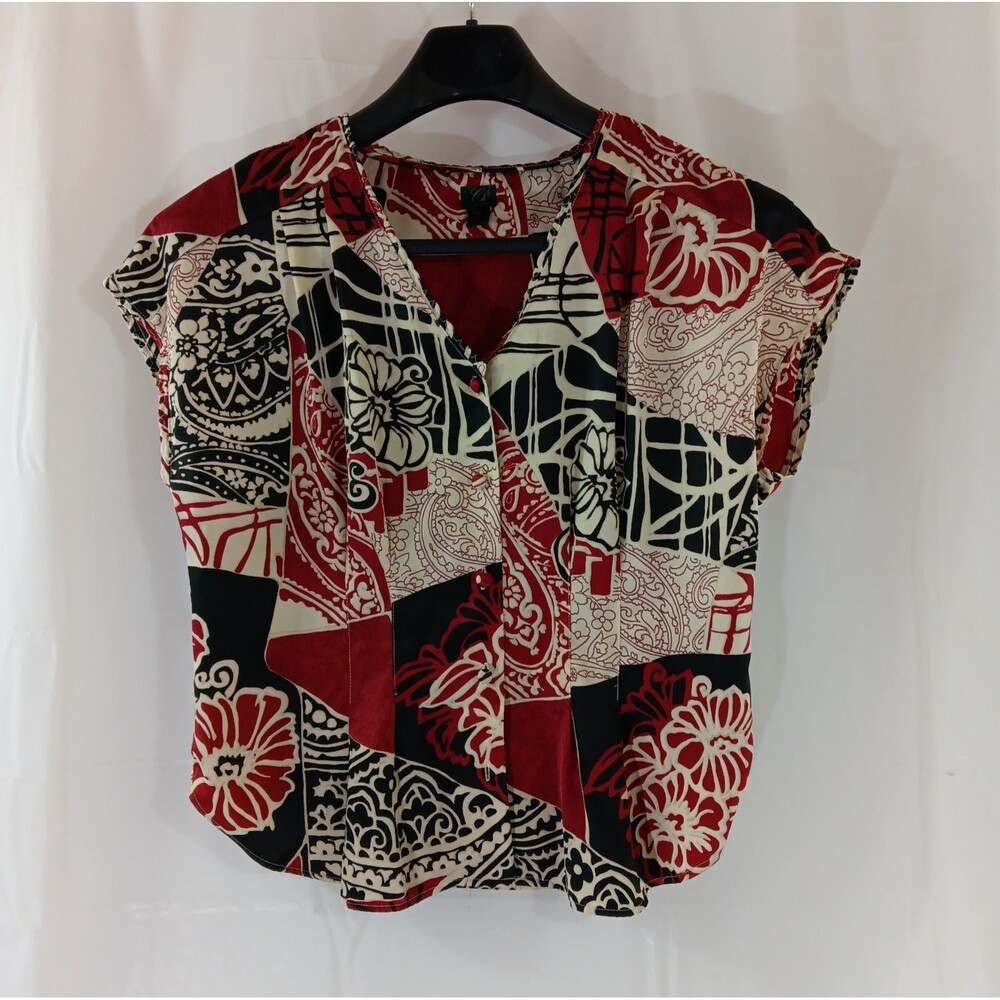 Cabernet Petites Button Up Shirt Women's Size PM Silky Multicolor